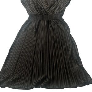 Harper Black Pleated Midi Dress with V-Neck
